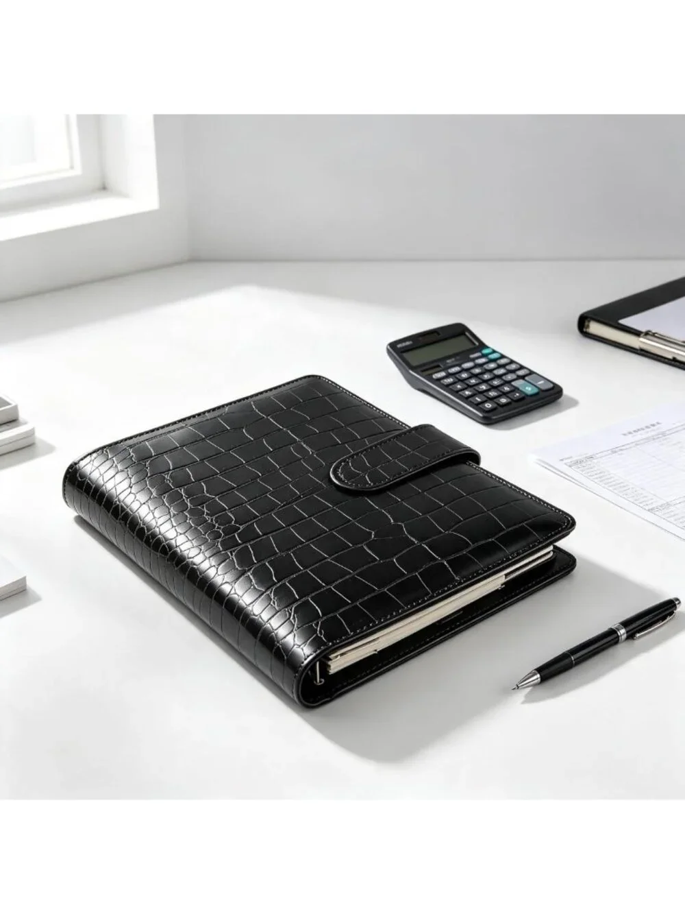 Large Crocodile PU Leather 6-Ring Binder Cover - Refillable Budget Planner